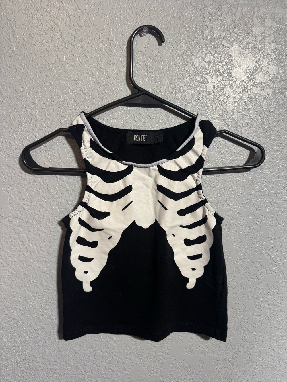 Iron Fist Black Tank Top with White Skeleton Rib Print
